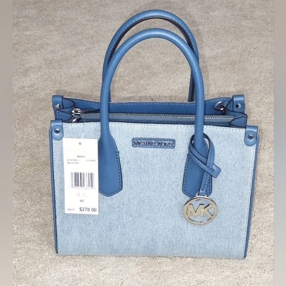 Michael Kors Maple Blue Leather And Denim Small Satchel/Crossbody. New With Tag - Picture 1 of 5